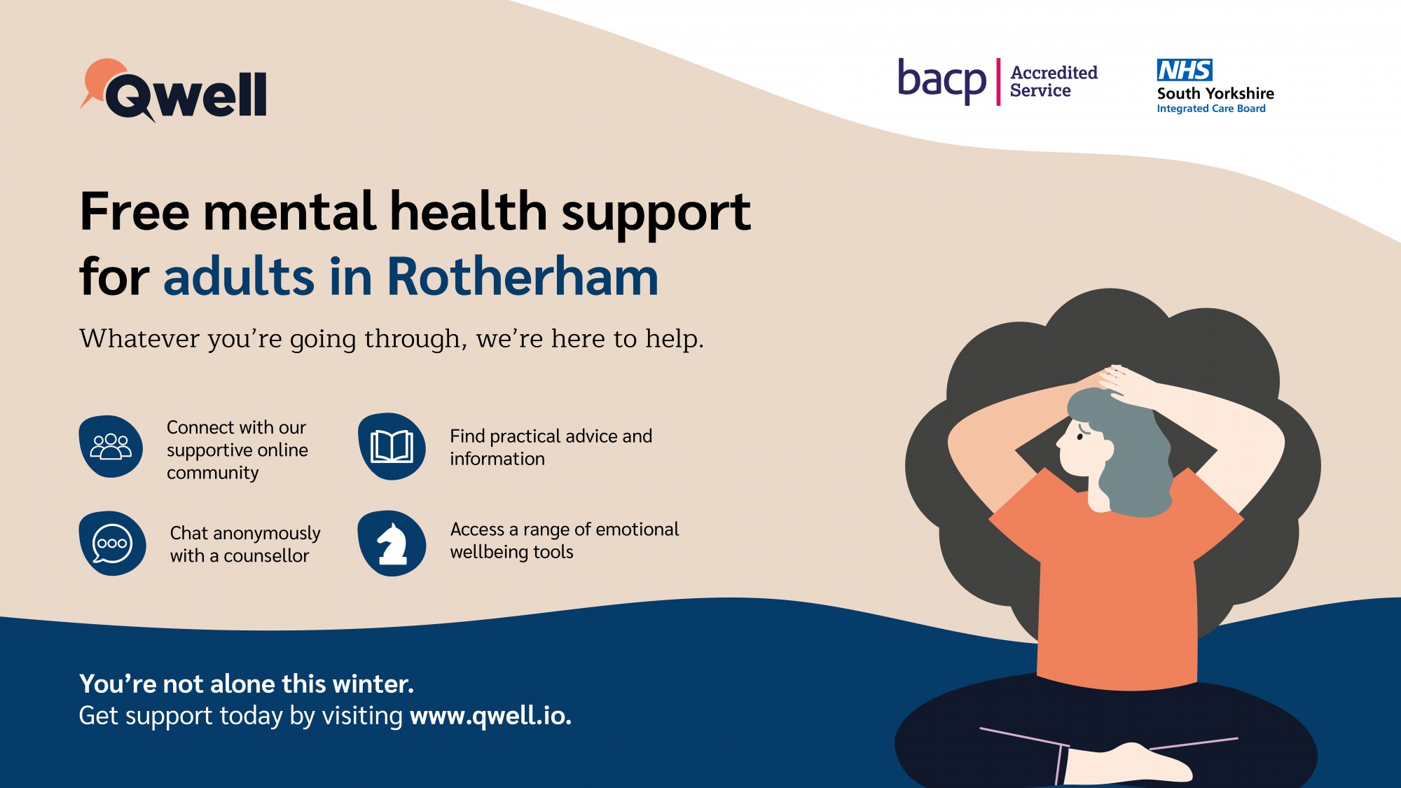 mental health poster with qwell contact info