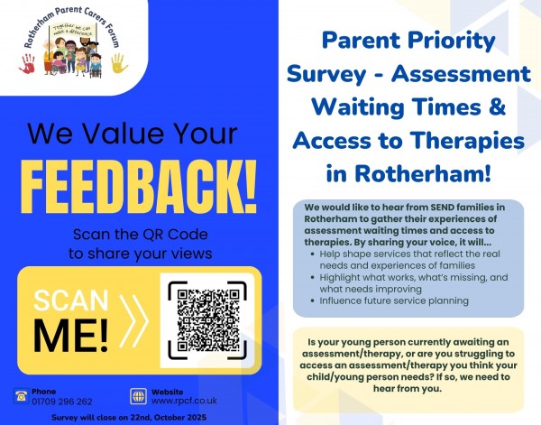 Blue and Yellow poster promoting the survey all information is listed above